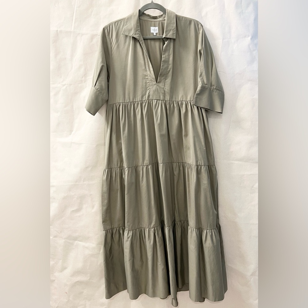 Tiered Short Sleeve Maxi Dress with Split Neck